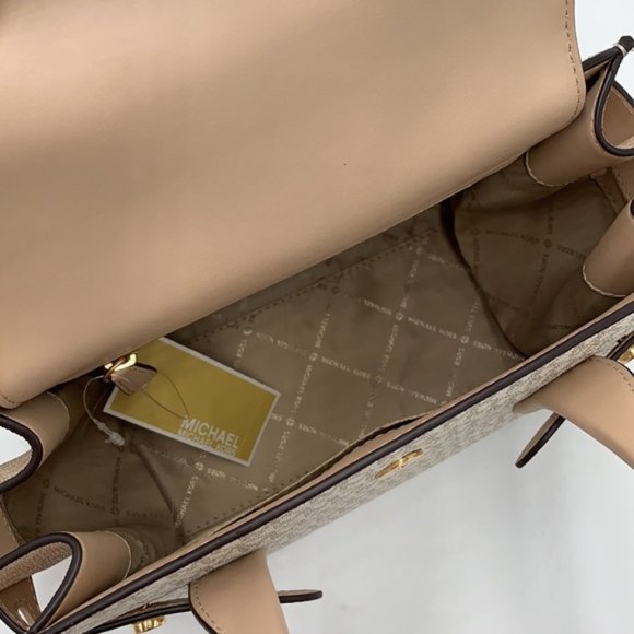 Michael Kors Carmen Medium Color-Block Logo Satchel Crossbody Buff Multi - Picture 5 of 16